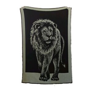 Vintage 1980s San Marcos Reversible Large Blanket Lion Brown Soft Warm‎